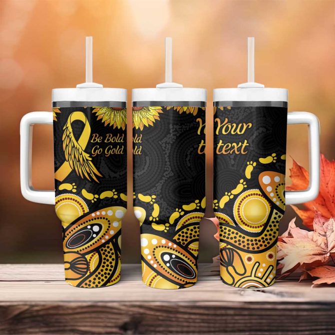 Be Bold Go Gold Aboriginal Ribbon Childhood Custom Stanley Quencher 40Oz Stainless Steel Tumbler With Handle