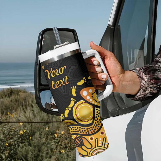 Be Bold Go Gold Aboriginal Ribbon Childhood Custom Stanley Quencher 40Oz Stainless Steel Tumbler With Handle - Image 7