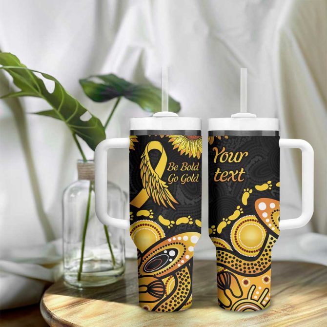 Be Bold Go Gold Aboriginal Ribbon Childhood Custom Stanley Quencher 40Oz Stainless Steel Tumbler With Handle - Image 9