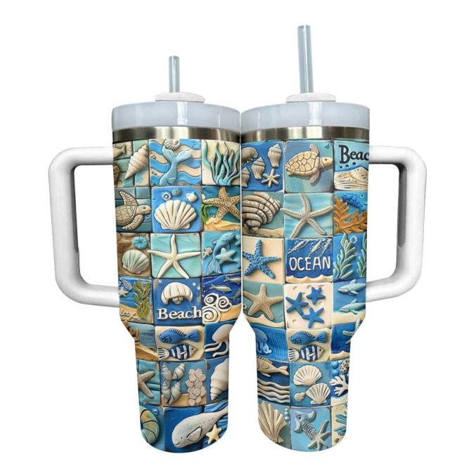 Beach Custom Stanley Quencher 40Oz Stainless Steel Tumbler With Handle - Image 9