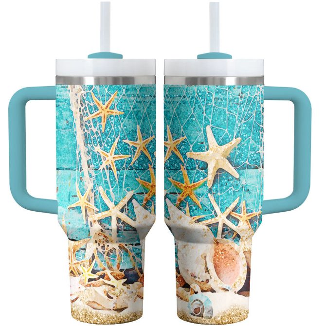 Beach Custom Stanley Quencher 40Oz Stainless Steel Tumbler With Handle