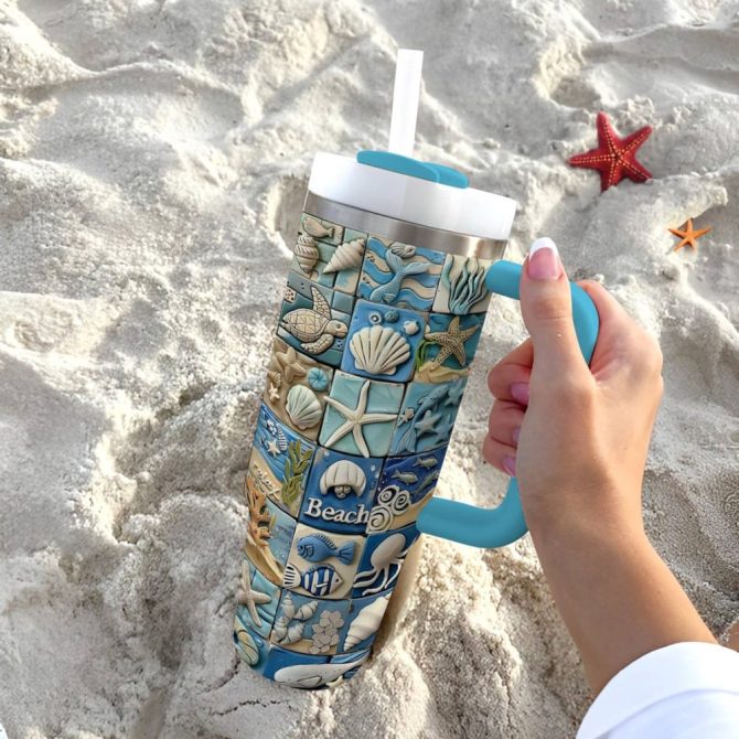 Beach Custom Stanley Quencher 40Oz Stainless Steel Tumbler With Handle - Image 4