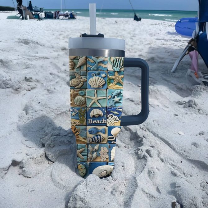 Beach Custom Stanley Quencher 40Oz Stainless Steel Tumbler With Handle - Image 5