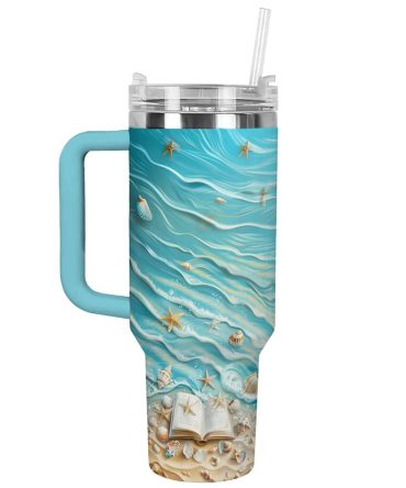 Beach Custom Stanley Quencher 40Oz Stainless Steel Tumbler With Handle