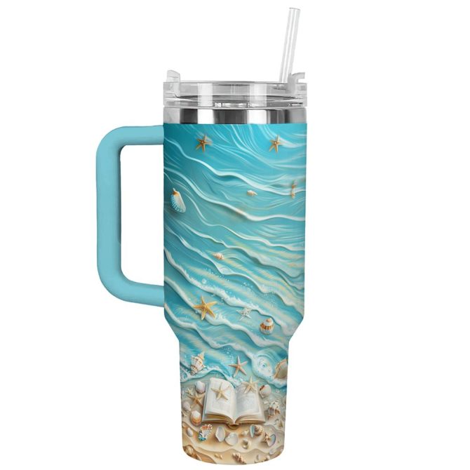 Beach Custom Stanley Quencher 40Oz Stainless Steel Tumbler With Handle