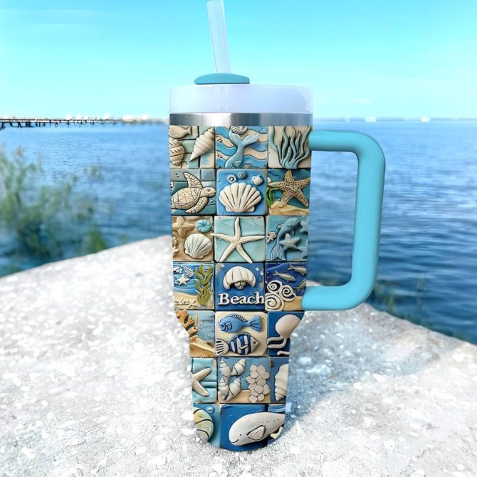 Beach Custom Stanley Quencher 40Oz Stainless Steel Tumbler With Handle - Image 3