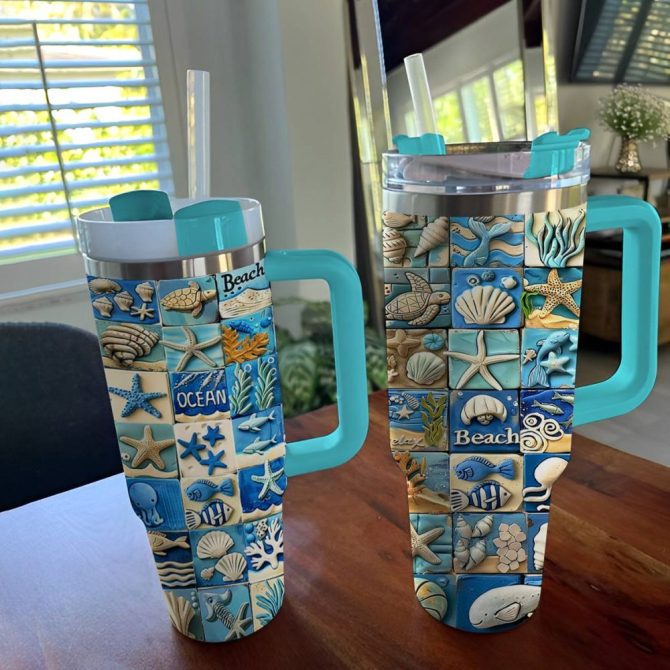 Beach Custom Stanley Quencher 40Oz Stainless Steel Tumbler With Handle - Image 2