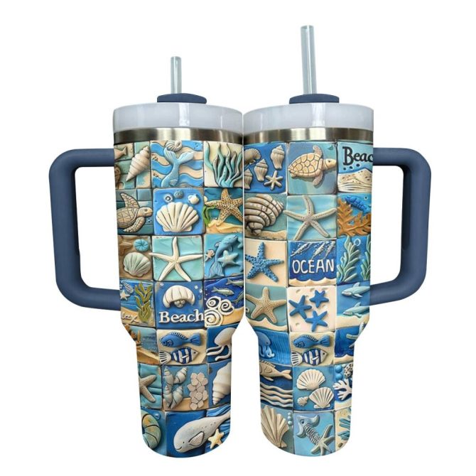 Beach Custom Stanley Quencher 40Oz Stainless Steel Tumbler With Handle - Image 7
