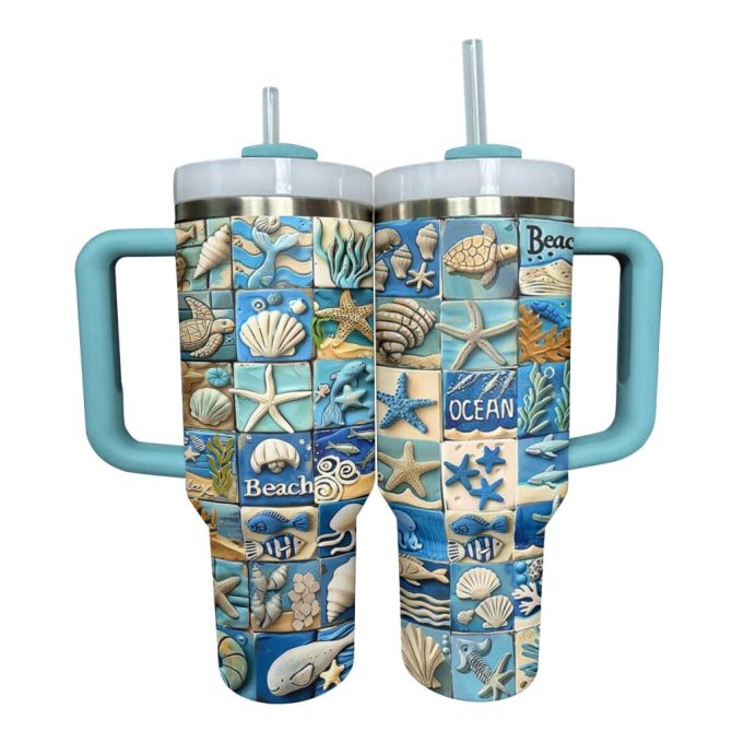 Beach Custom Stanley Quencher 40Oz Stainless Steel Tumbler With Handle - Image 8