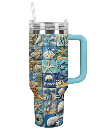Beach Custom Stanley Quencher 40Oz Stainless Steel Tumbler With Handle