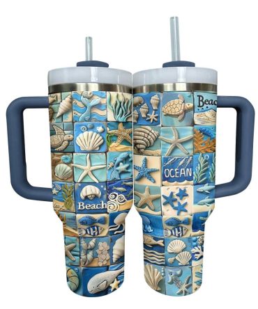 Beach Custom Stanley Quencher 40Oz Stainless Steel Tumbler With Handle