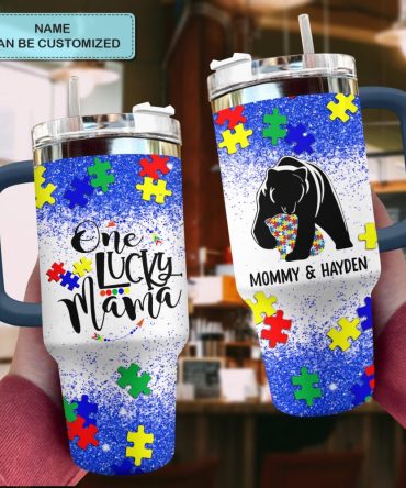 Bear One Lucky Mama Custom Stanley Quencher 40Oz Stainless Steel Tumbler With Handle
