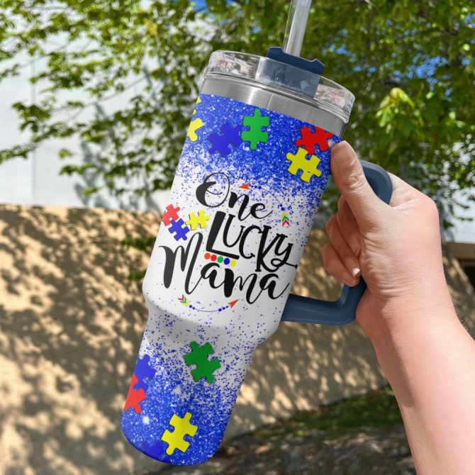 Bear One Lucky Mama Custom Stanley Quencher 40Oz Stainless Steel Tumbler With Handle - Image 2