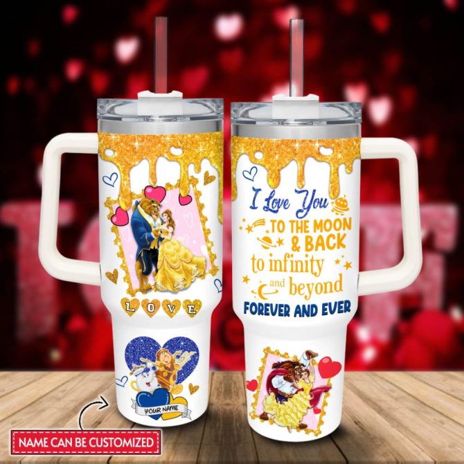Beauty And The Beast Cartoon Custom Stanley Quencher 40Oz Stainless Steel Tumbler