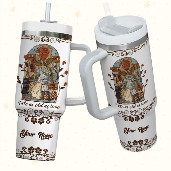 Beauty And The Beast Disney Cartoon Custom Stanley Quencher 40Oz Stainless Steel Tumbler With Handle - Image 3