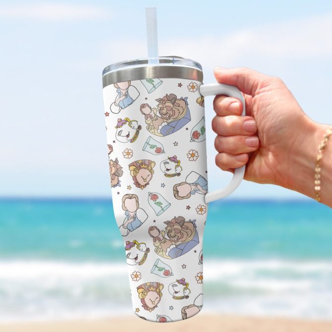 Beauty And The Beast Disney Cartoon Custom Stanley Quencher 40Oz Stainless Steel Tumbler With Handle - Image 2