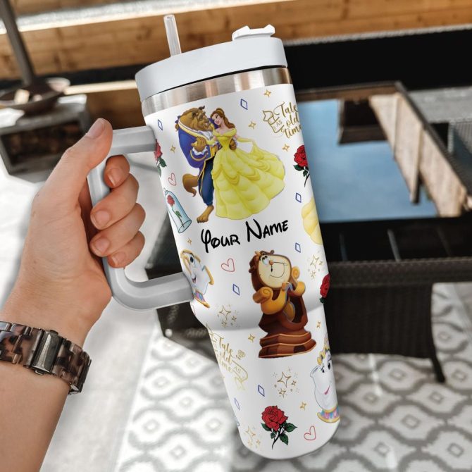 Beauty And The Beast Disney Cartoon Custom Stanley Quencher 40Oz Stainless Steel Tumbler With Handle - Image 2