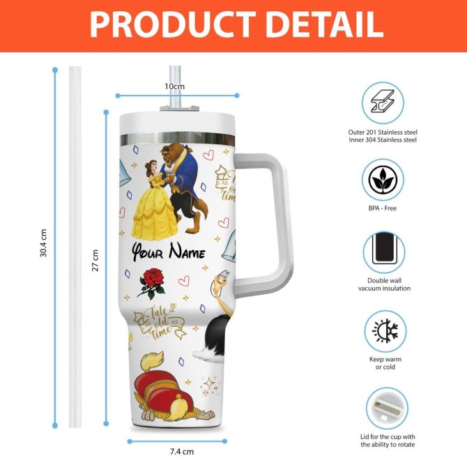 Beauty And The Beast Disney Cartoon Custom Stanley Quencher 40Oz Stainless Steel Tumbler With Handle - Image 4