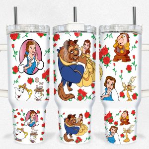 Beauty And The Beast Disney Cartoon Custom Stanley Quencher 40Oz Stainless Steel Tumbler With Handle