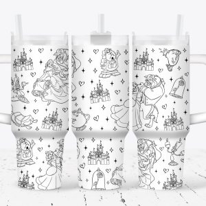 Beauty And The Beast Disney Cartoon Custom Stanley Quencher 40Oz Stainless Steel Tumbler With Handle