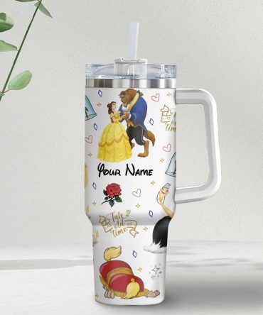 Beauty And The Beast Disney Cartoon Custom Stanley Quencher 40Oz Stainless Steel Tumbler With Handle