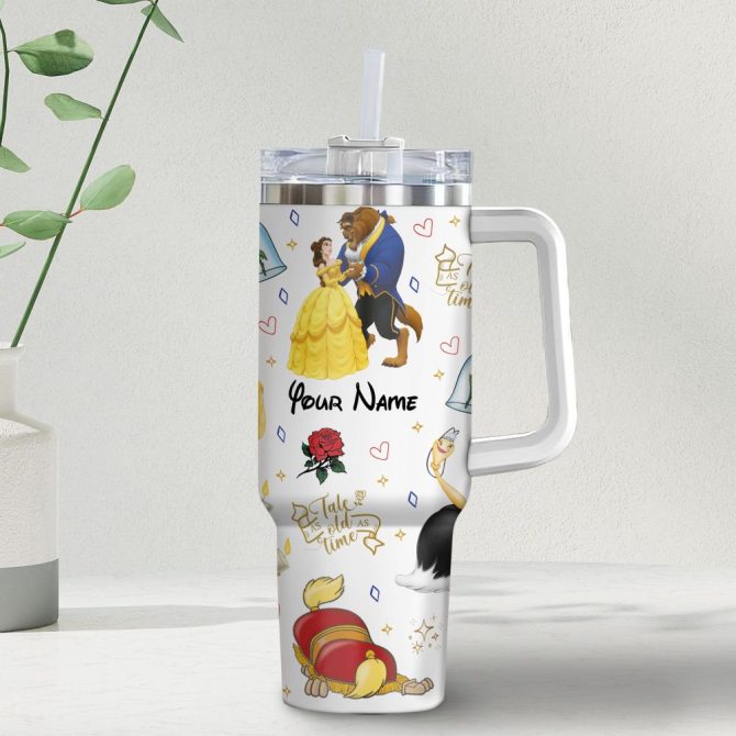 Beauty And The Beast Disney Cartoon Custom Stanley Quencher 40Oz Stainless Steel Tumbler With Handle