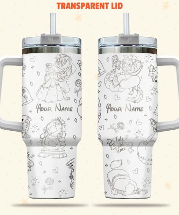 Beauty And The Beast Disney Cartoon Custom Stanley Quencher 40Oz Stainless Steel Tumbler With Handle