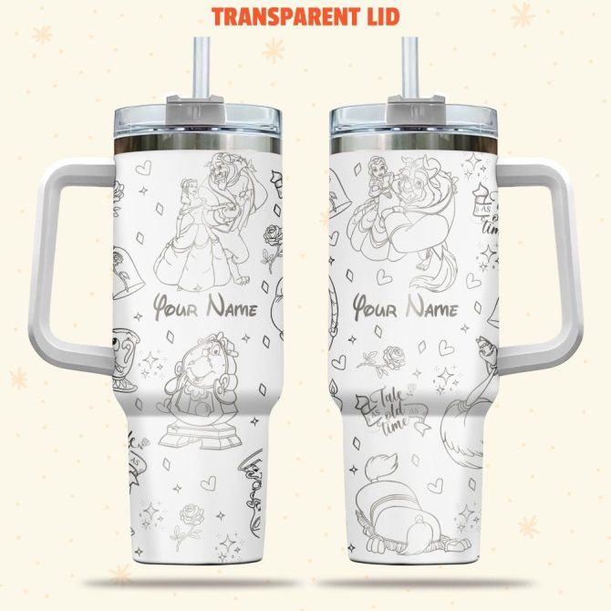 Beauty And The Beast Disney Cartoon Custom Stanley Quencher 40Oz Stainless Steel Tumbler With Handle