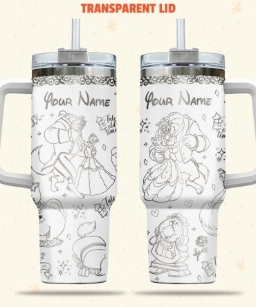 Beauty And The Beast Disney Cartoon Custom Stanley Quencher 40Oz Stainless Steel Tumbler With Handle