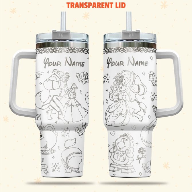 Beauty And The Beast Disney Cartoon Custom Stanley Quencher 40Oz Stainless Steel Tumbler With Handle