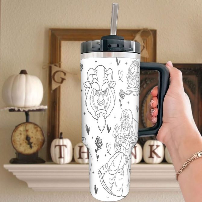 Beauty And The Beast Disney Cartoon Custom Stanley Quencher 40Oz Stainless Steel Tumbler With Handle - Image 3