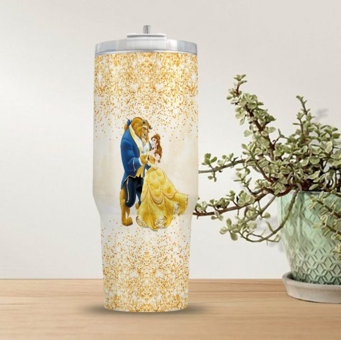 Beauty And The Beast Disney Cartoon Custom Stanley Quencher 40Oz Stainless Steel Tumbler With Handle - Image 2