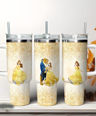 Beauty And The Beast Disney Cartoon Custom Stanley Quencher 40Oz Stainless Steel Tumbler With Handle