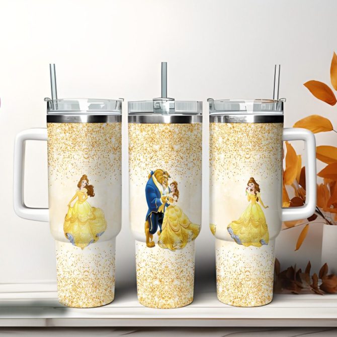 Beauty And The Beast Disney Cartoon Custom Stanley Quencher 40Oz Stainless Steel Tumbler With Handle