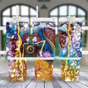 Beauty And The Beast Disney Cartoon Custom Stanley Quencher 40Oz Stainless Steel Tumbler With Handle