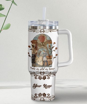 Beauty And The Beast Disney Cartoon Custom Stanley Quencher 40Oz Stainless Steel Tumbler With Handle