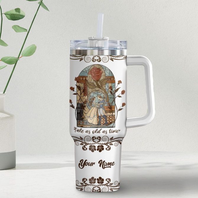 Beauty And The Beast Disney Cartoon Custom Stanley Quencher 40Oz Stainless Steel Tumbler With Handle