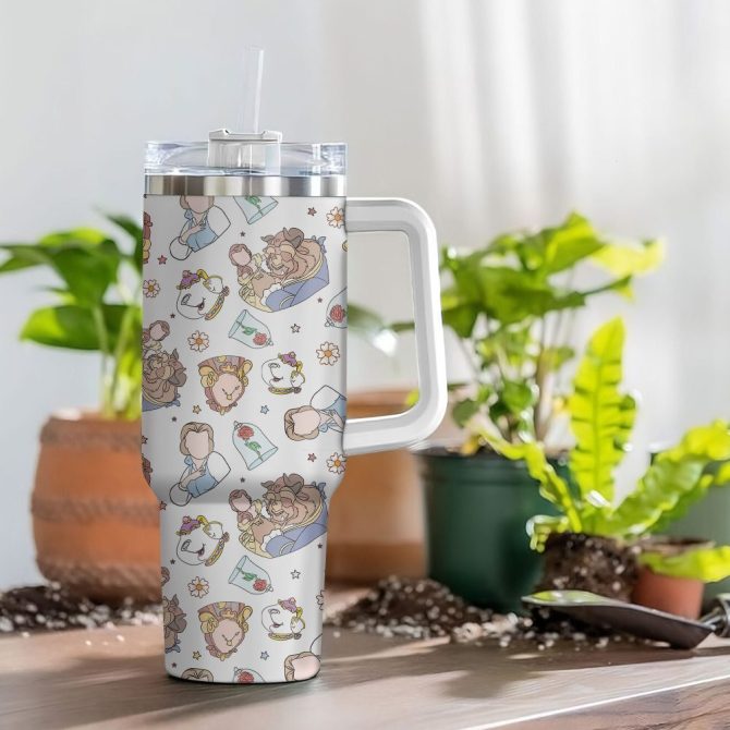 Beauty And The Beast Disney Cartoon Custom Stanley Quencher 40Oz Stainless Steel Tumbler With Handle - Image 4