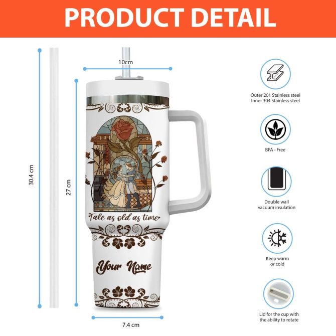 Beauty And The Beast Disney Cartoon Custom Stanley Quencher 40Oz Stainless Steel Tumbler With Handle - Image 4