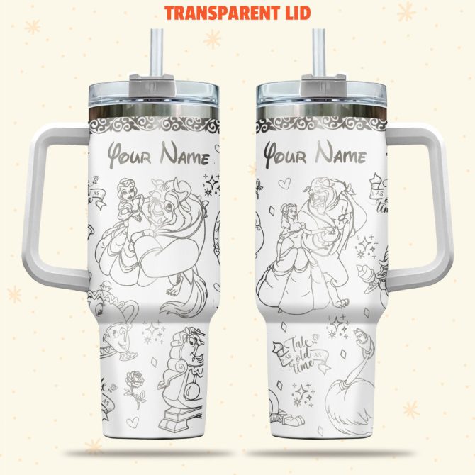 Beauty And The Beast Disney Cartoon Custom Stanley Quencher 40Oz Stainless Steel Tumbler With Handle