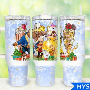 Beauty And The Beast Disney Cartoon Custom Stanley Quencher 40Oz Stainless Steel Tumbler With Handle