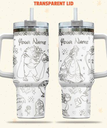 Beauty And The Beast Disney Cartoon Custom Stanley Quencher 40Oz Stainless Steel Tumbler With Handle