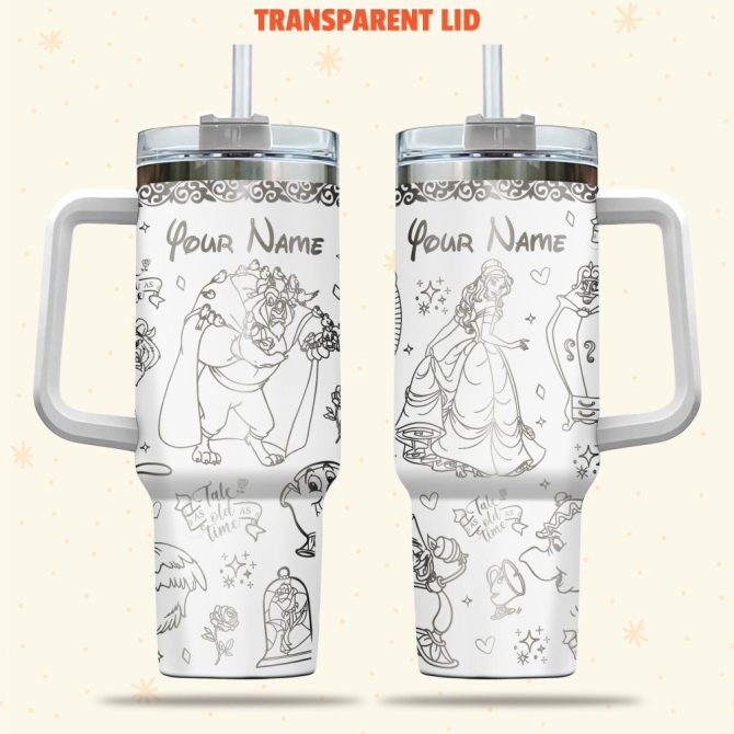 Beauty And The Beast Disney Cartoon Custom Stanley Quencher 40Oz Stainless Steel Tumbler With Handle