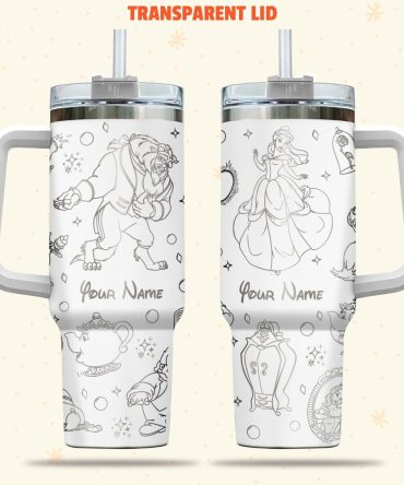Beauty And The Beast Disney Cartoon Custom Stanley Quencher 40Oz Stainless Steel Tumbler With Handle