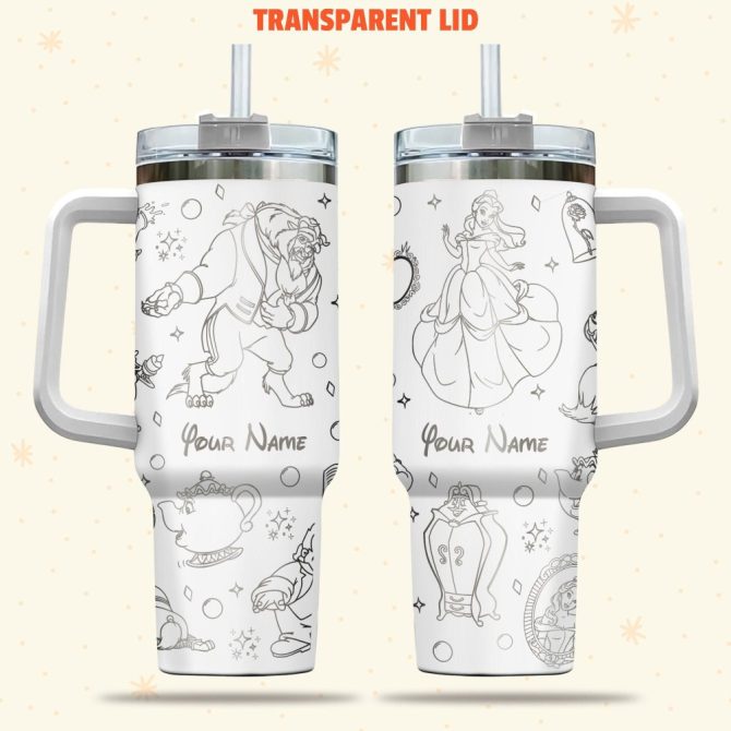 Beauty And The Beast Disney Cartoon Custom Stanley Quencher 40Oz Stainless Steel Tumbler With Handle