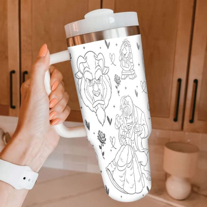 Beauty And The Beast Disney Cartoon Custom Stanley Quencher 40Oz Stainless Steel Tumbler With Handle - Image 2