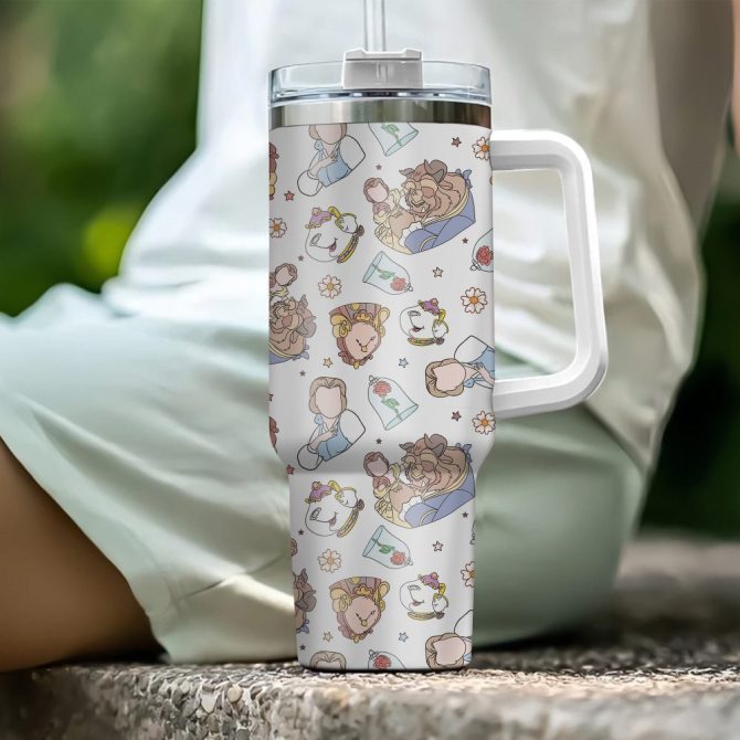 Beauty And The Beast Disney Cartoon Custom Stanley Quencher 40Oz Stainless Steel Tumbler With Handle - Image 5