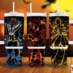 Beauty And The Beast Disney Cartoon Custom Stanley Quencher 40Oz Stainless Steel Tumbler With Handle