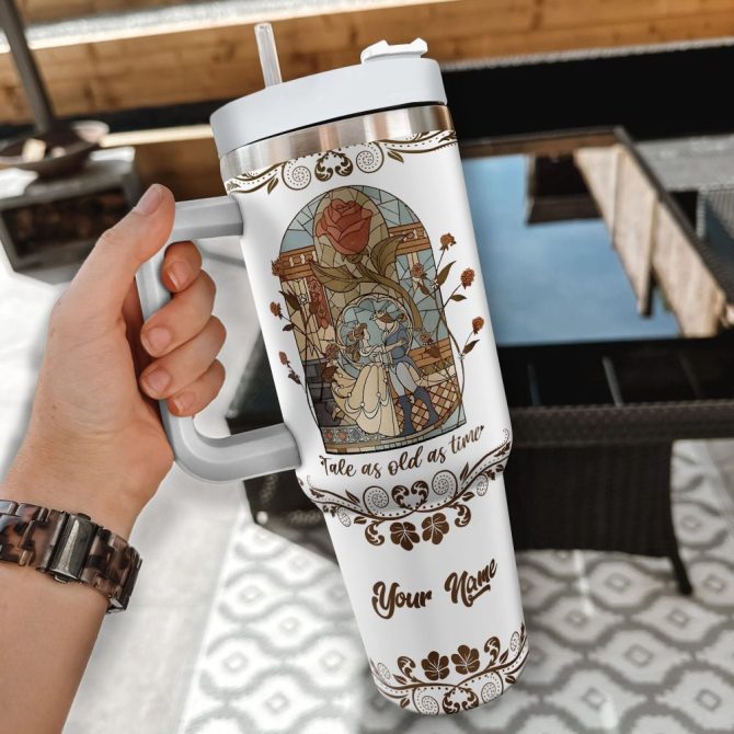Beauty And The Beast Disney Cartoon Custom Stanley Quencher 40Oz Stainless Steel Tumbler With Handle - Image 2