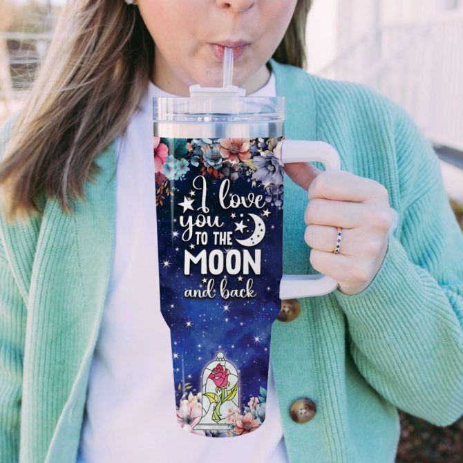 Beauty And The Beast Disney Princess Cartoon Custom Stanley Quencher 40Oz Stainless Steel Tumbler With Handle - Image 5